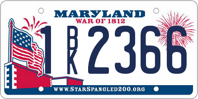 MD license plate 1BK2366