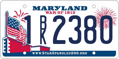 MD license plate 1BK2380
