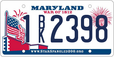 MD license plate 1BK2398