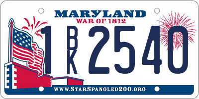 MD license plate 1BK2540