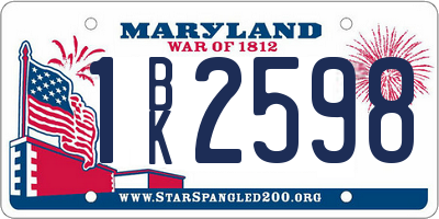 MD license plate 1BK2598