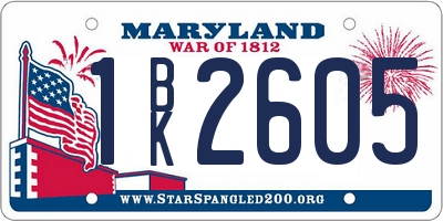 MD license plate 1BK2605