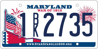 MD license plate 1BK2735