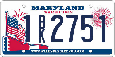 MD license plate 1BK2751