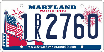 MD license plate 1BK2760