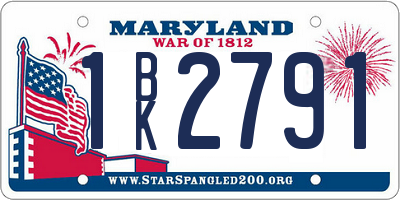 MD license plate 1BK2791