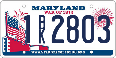 MD license plate 1BK2803