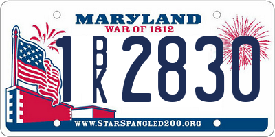 MD license plate 1BK2830