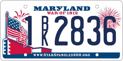 MD license plate 1BK2836