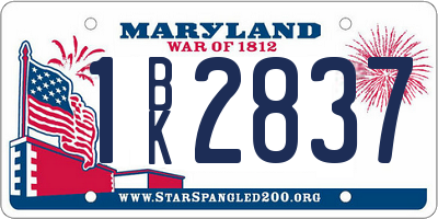 MD license plate 1BK2837