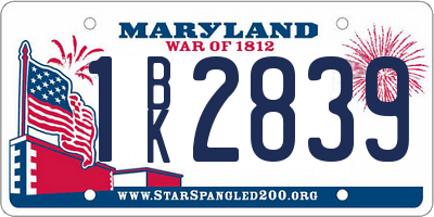 MD license plate 1BK2839