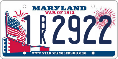MD license plate 1BK2922