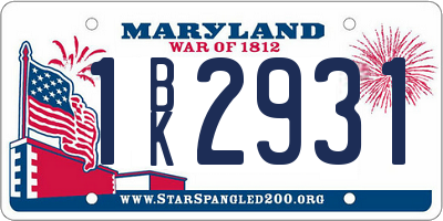 MD license plate 1BK2931
