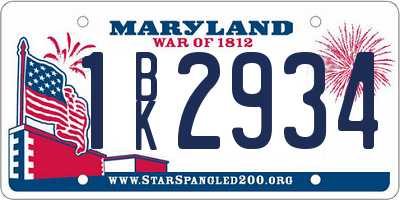 MD license plate 1BK2934