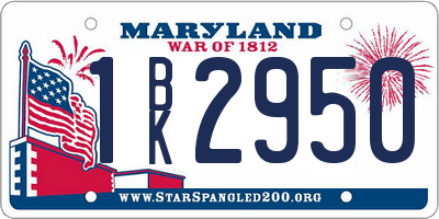 MD license plate 1BK2950