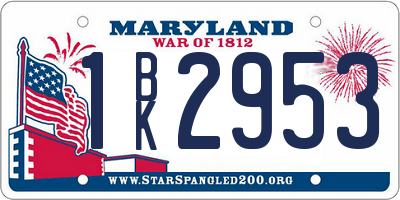 MD license plate 1BK2953