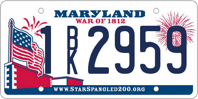 MD license plate 1BK2959