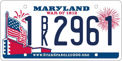MD license plate 1BK2961