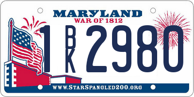 MD license plate 1BK2980