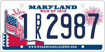 MD license plate 1BK2987