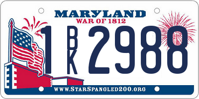 MD license plate 1BK2988