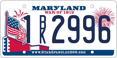 MD license plate 1BK2996