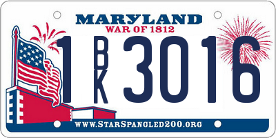 MD license plate 1BK3016