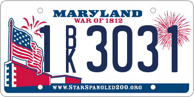 MD license plate 1BK3031