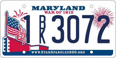 MD license plate 1BK3072