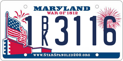 MD license plate 1BK3116