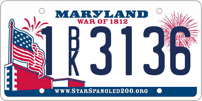 MD license plate 1BK3136