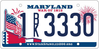 MD license plate 1BK3330