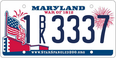MD license plate 1BK3337