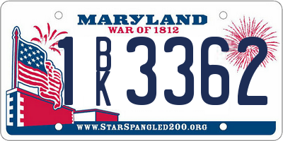 MD license plate 1BK3362