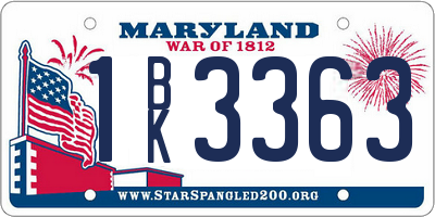 MD license plate 1BK3363