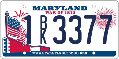 MD license plate 1BK3377
