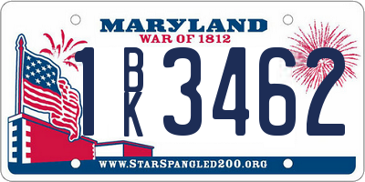 MD license plate 1BK3462