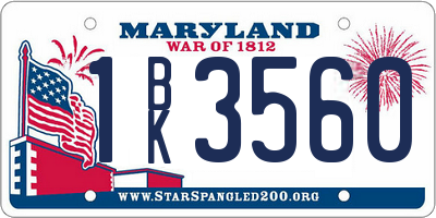 MD license plate 1BK3560