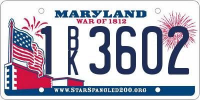 MD license plate 1BK3602