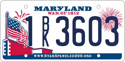 MD license plate 1BK3603