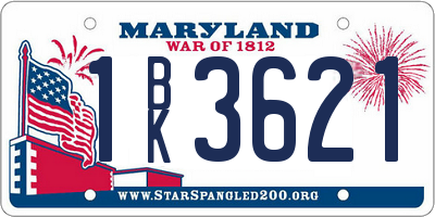 MD license plate 1BK3621