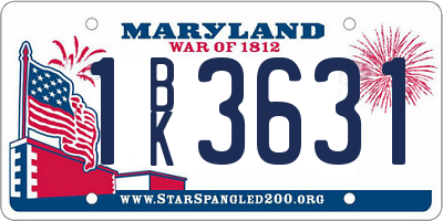 MD license plate 1BK3631