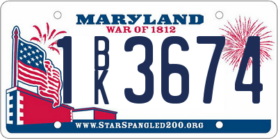 MD license plate 1BK3674