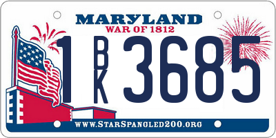 MD license plate 1BK3685