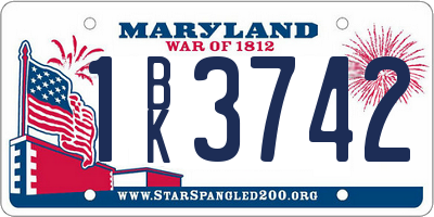 MD license plate 1BK3742