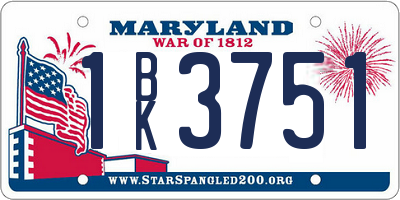 MD license plate 1BK3751