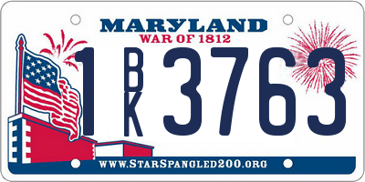 MD license plate 1BK3763
