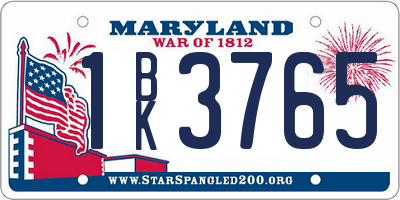 MD license plate 1BK3765
