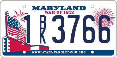 MD license plate 1BK3766