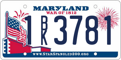 MD license plate 1BK3781